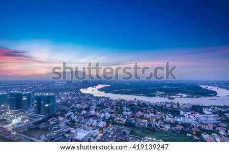 Ho Chi Minh City, Vietnam - July 04, 2015: Beautiful dawn over downtown.