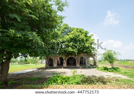 Communal house in the village, an ancient temple called Go Tao in Tan Dong, Go Cong, Tien Giang Province, built in 1907. The ancient temple with banyan tree is the symbol of rural village in Vietnam.