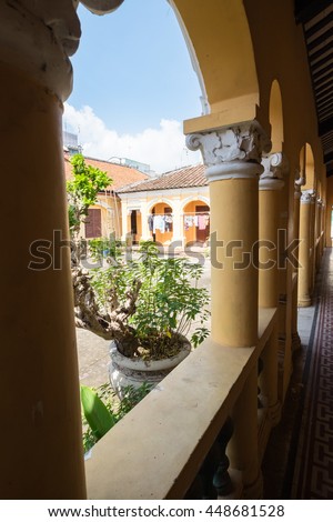 Tien Giang, Vietnam - July 02, 2016: Interiors of Go Cong ancient town in Tien Giang province is known as a city village built in the architectural style of the ancient Vietnamese towns.