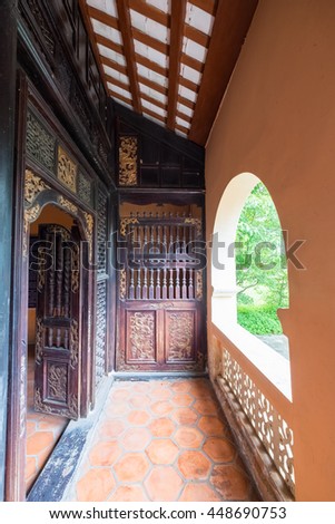 Tien Giang, Vietnam - July 02, 2016: Interiors of Lang Hoang Gia Mausoleum (early 19th century) Mausoleum of Pham Dang Hung, grandfather of Emperor Tu Duc. One of famous attraction of tourism nowadays