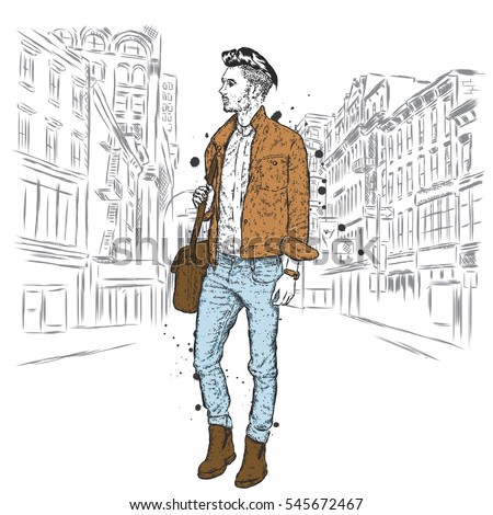 Handsome Guy In Stylish Clothes Hipster Vector Illustration Handsome Guy In Stylish Clothes Hipster Vector Illustration