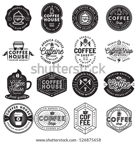 Set of modern vintage coffee shop logos, badges and elements design. Vector illustration.