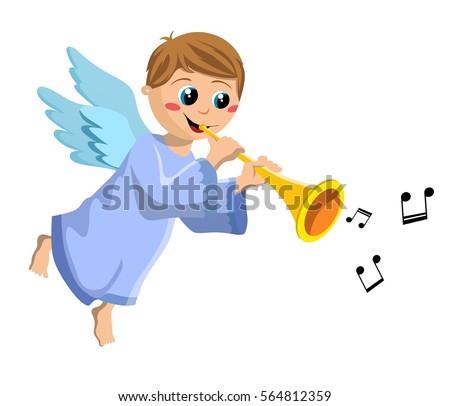 Christmas Angel Kid Flying Playing Trumpet Stock Vector 564812359 