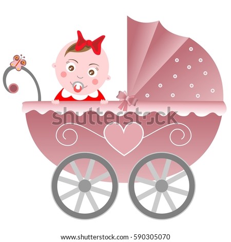 Baby Carriage Stroller Cute Baby Isolated Stock Illustration 590305070 ...