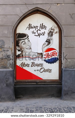 LVIV, UKRAINE - OCTOBER 06: advertizing of Pepsi on street on October 06, 2013 in Lviv.