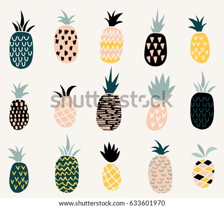 Set of of cute pineapples with different textures.
