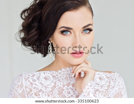 Beautiful bride in white dress. 