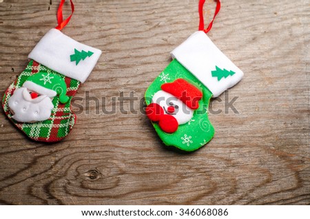 christmas card christmas ornaments socks and toys on wooden background horizontal photo - Christmas Card Ornaments christmas card christmas ornaments socks and toys on wooden background horizontal photo - Christmas Card Ornaments
