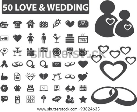 50 love & wedding icons set, vector illustrations