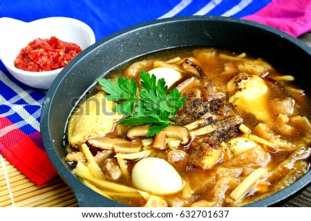Thai style Braised Fish Maw in Red Gravy soup (Thai name is grà-pór bplaa)