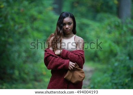 African American Beautiful Model Looking Camera Stock 