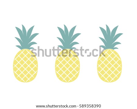 Pineapples. Tropical fruits isolated on white background. Exotic fruits. Flat Vector illustration.