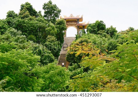 HUE, VIETNAM - CIRCA AUGUST 2013: The gate of Truc Lam Bach Ma Buddhist Temple in Hue (Vietnam)