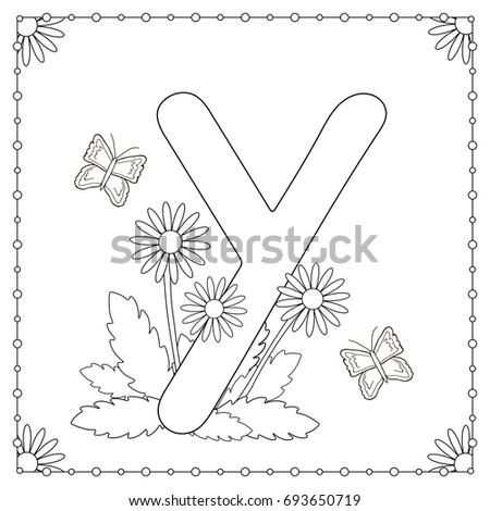 Alphabet Coloring Page Capital Letter Y With Flowers Leaves And Butterflies