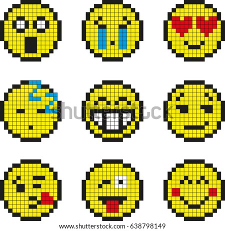 stock vector set of vector pixel smileys 638798149