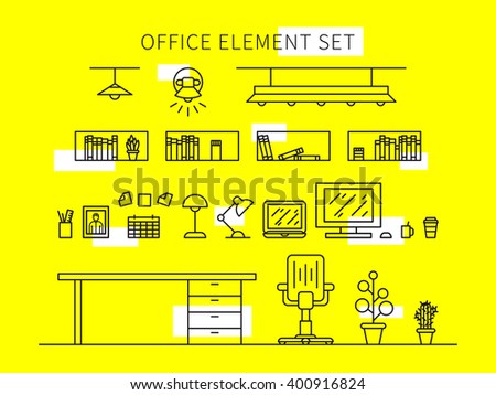 stock vector office element set line art vector illustration isolated office tools collection office furniture 400916824