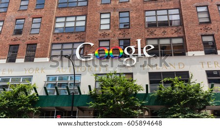 New York City, Usa - July 11, 2015: Exterior view of a Google headquarters building. Google is a multinational corporation specializing in Internet-related services and products.