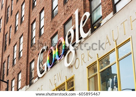 New York City, Usa - July 11, 2015: Exterior view of a Google headquarters building. Google is a multinational corporation specializing in Internet-related services and products.