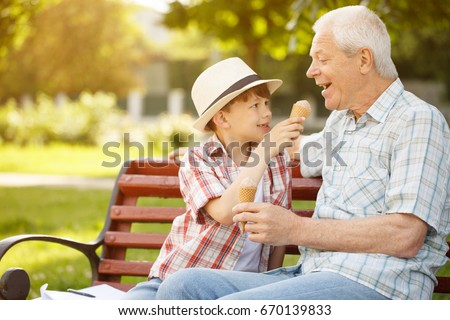 Boy Relaxing With Grandfather Happy His Stock Images Royalty Free Images