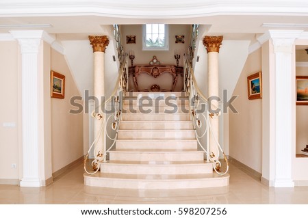 Luxurious Staircase Marble Steps Decorative Ornamental Stock