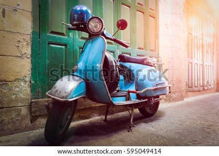 Vintage Scooter Stands In An Alley Post Process Styl Vintage Scooter Stands In An Alley Post Process Styl