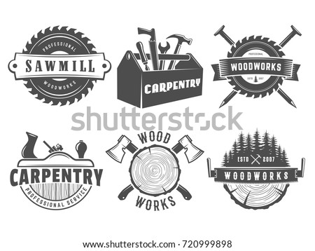 Woodwork Logos Vector Badges For Carpentry Sawmill Lumberjack Service Or Shop Woodwork Logos Vector Badges For Carpentry Sawmill Lumberjack Service Or Shop