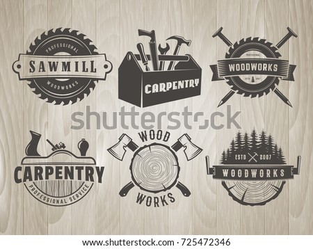 Woodwork Logos Vector Badges Carpentry Sawmill Stock 
