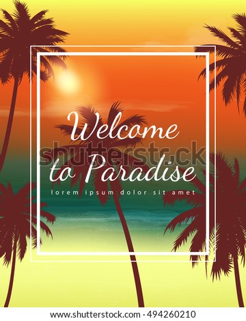 Travel Backgrounds with Palm Trees. Exotic landscape. Vector illustration