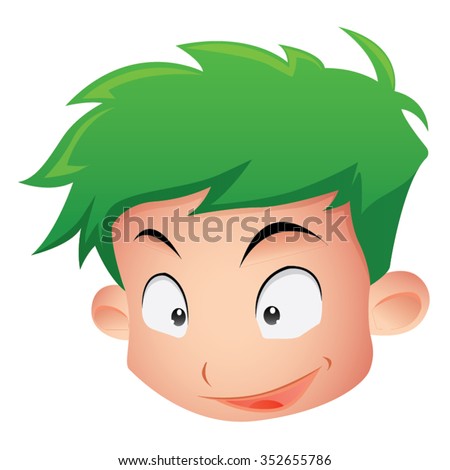 Green Hair Boy Head Kid Lots Stock Vector 352655786 