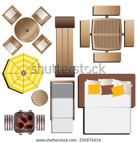 Outdoor Furniture Top View Set 15 For Landscape Design Vector Illustration Outdoor Furniture Top View Set 15 For Landscape Design Vector Illustration