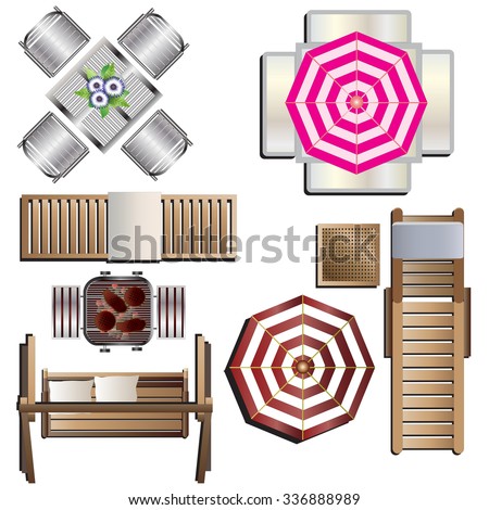 Outdoor Furniture Top View Set 18 For Landscape Design Vector Illustration Outdoor Furniture Top View Set 18 For Landscape Design Vector Illustration