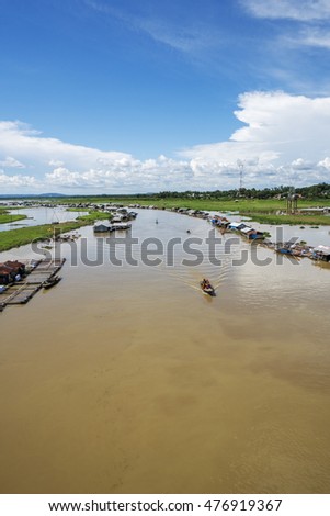DONG NAI - VIETNAM: May 20, 2016: Group of floating house on La Nga river, Dong Nai, Vietnam.