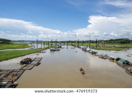 DONG NAI - VIETNAM: May 20, 2016: Group of floating house on La Nga river, Dong Nai, Vietnam.