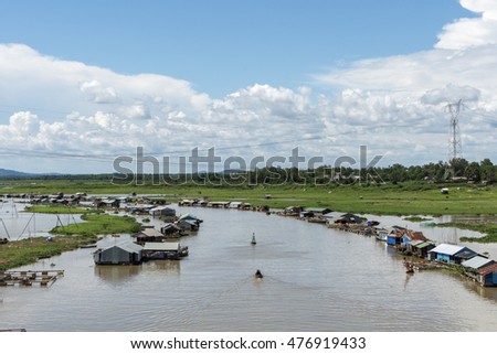 DONG NAI - VIETNAM: May 20, 2016: Group of floating house on La Nga river, Dong Nai, Vietnam.