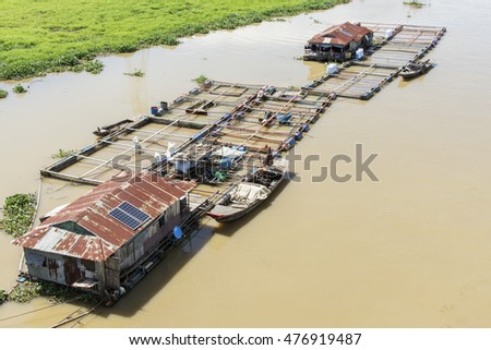 DONG NAI - VIETNAM: May 20, 2016: Group of floating house on La Nga river, Dong Nai, Vietnam.