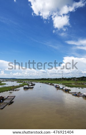 DONG NAI - VIETNAM: May 20, 2016: Group of floating house on La Nga river, Dong Nai, Vietnam.