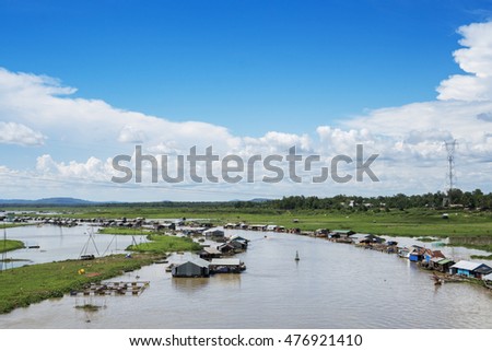 DONG NAI - VIETNAM: May 20, 2016: Group of floating house on La Nga river, Dong Nai, Vietnam.