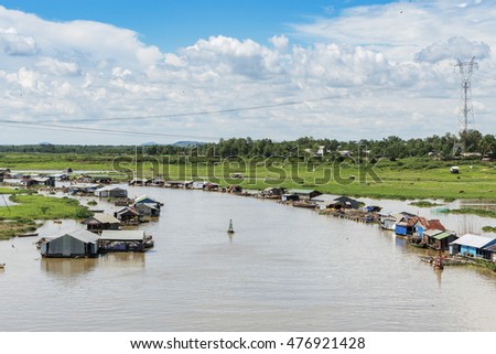 DONG NAI - VIETNAM: May 20, 2016: Group of floating house on La Nga river, Dong Nai, Vietnam.