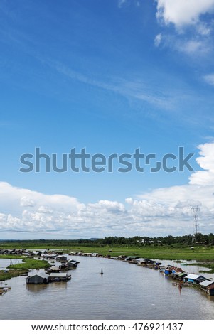 DONG NAI - VIETNAM: May 20, 2016: Group of floating house on La Nga river, Dong Nai, Vietnam.