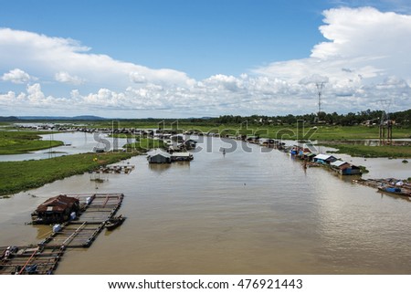 DONG NAI - VIETNAM: May 20, 2016: Group of floating house on La Nga river, Dong Nai, Vietnam.