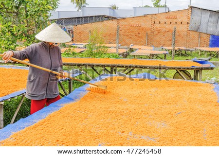 TAY NINH,VIETNAM - NOV 25, 2014:Tay Ninh chili shrimp salt (muoi tom),Vietnamese cuisine.Tay Ninh is famous for wholesale shrimp salt in Vietnam.This kind of salt is made of dried shrimp