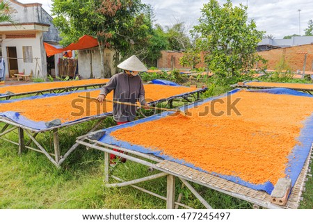 TAY NINH,VIETNAM - NOV 25, 2014:Tay Ninh chili shrimp salt (muoi tom),Vietnamese cuisine.Tay Ninh is famous for wholesale shrimp salt in Vietnam.This kind of salt is made of dried shrimp