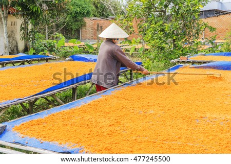 TAY NINH,VIETNAM - NOV 25, 2014:Tay Ninh chili shrimp salt (muoi tom),Vietnamese cuisine.Tay Ninh is famous for wholesale shrimp salt in Vietnam.This kind of salt is made of dried shrimp