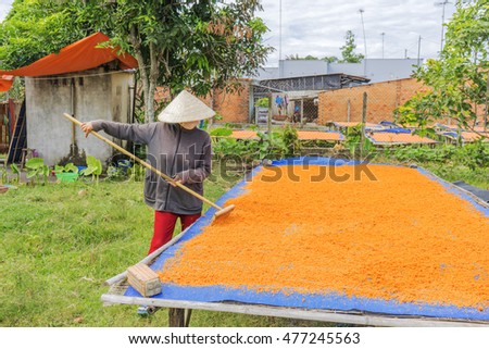 TAY NINH,VIETNAM - NOV 25, 2014:Tay Ninh chili shrimp salt (muoi tom),Vietnamese cuisine.Tay Ninh is famous for wholesale shrimp salt in Vietnam.This kind of salt is made of dried shrimp