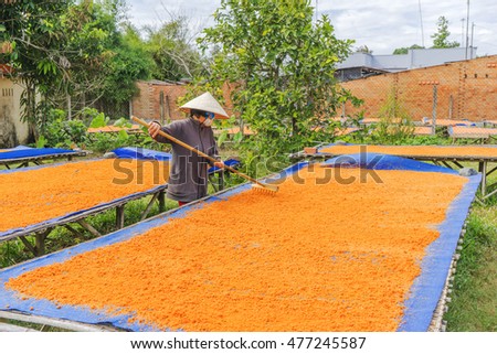 TAY NINH,VIETNAM - NOV 25, 2014:Tay Ninh chili shrimp salt (muoi tom),Vietnamese cuisine.Tay Ninh is famous for wholesale shrimp salt in Vietnam.This kind of salt is made of dried shrimp