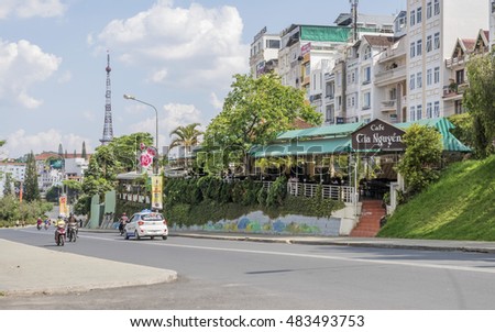DA LAT, VIETNAM - MAY 15, 2016: Hoa Binh area and center traffic Landmark and street food at Da Lat city, Da Lat is one of the beautiful city in Viet Nam