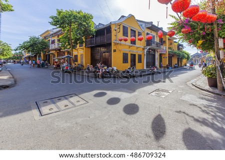 HOI AN, VIETNAM - JULY 17, 2015: Hoi An old town. Hoi An is a popular tourist destination of Asia. Hoian is recognized as a World Heritage Site by UNESCO.