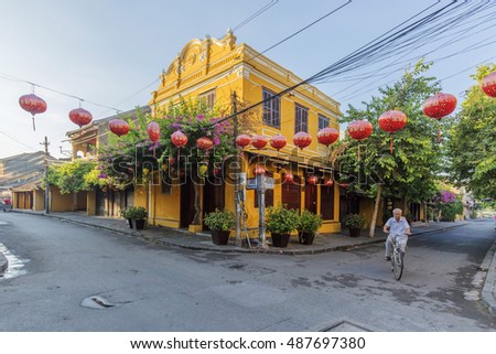 HOI AN, VIETNAM - JULY 17, 2015: Hoi An old town. Hoi An is a popular tourist destination of Asia. Hoian is recognized as a World Heritage Site by UNESCO.