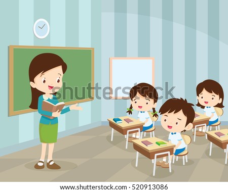 stock vector teacher teaching students in classroom world book day back to school stationery book children 520913086