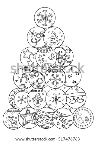 coloring book decorative christmas tree of balls art design hand drawn - Coloring Book Christmas Tree coloring book decorative christmas tree of balls art design hand drawn - Coloring Book Christmas Tree